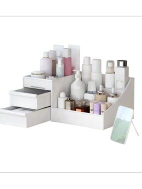1pc White Drawer Cosmetic Storage Box, Makeup Organizer With Dividers